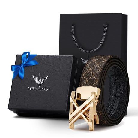 Men'S Genuine Leather Belt X-Shaped Buckle Men'S Accessories Trendy Belt - Gun buckle khaki strap - Size 120cm