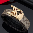Men'S Genuine Leather Belt X-Shaped Buckle Men'S Accessories Trendy Belt - Gun buckle khaki strap - Size 120cm