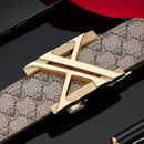 Men'S Genuine Leather Belt X-Shaped Buckle Men'S Accessories Trendy Belt - Gun buckle khaki strap - Size 120cm