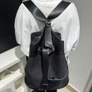 Leather Backpack Mesh Backpack Hybrid Backpack Travel Backpack Stylish Backpack - Black - Size M