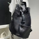 Leather Backpack Mesh Backpack Hybrid Backpack Travel Backpack Stylish Backpack - Black - Size M