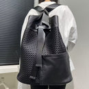 Leather Backpack Mesh Backpack Hybrid Backpack Travel Backpack Stylish Backpack - Black - Size M