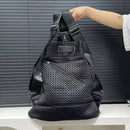 Leather Backpack Mesh Backpack Hybrid Backpack Travel Backpack Stylish Backpack - Black - Size M