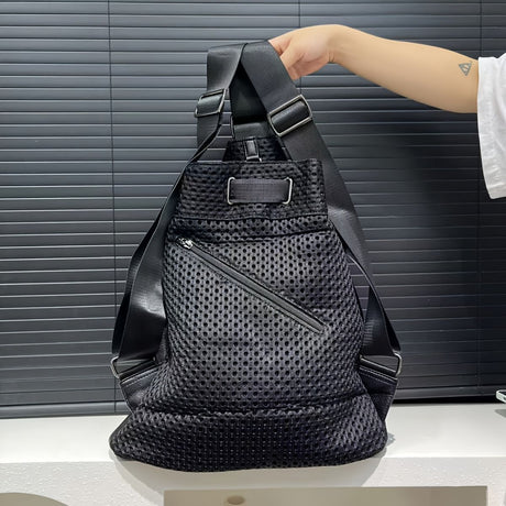 Leather Backpack Mesh Backpack Hybrid Backpack Travel Backpack Stylish Backpack - Black - Size M