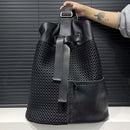 Leather Backpack Mesh Backpack Hybrid Backpack Travel Backpack Stylish Backpack - Black - Size M