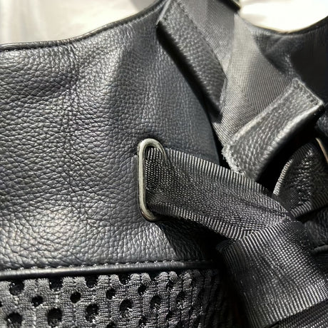 Leather Backpack Mesh Backpack Hybrid Backpack Travel Backpack Stylish Backpack - Black - Size M