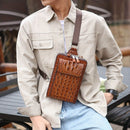 Brown Black Leather Crossbody Bag Chest Bag Croco Embossed Leather Travel Bag Everyday