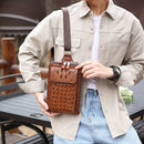 Brown Black Leather Crossbody Bag Chest Bag Croco Embossed Leather Travel Bag Everyday