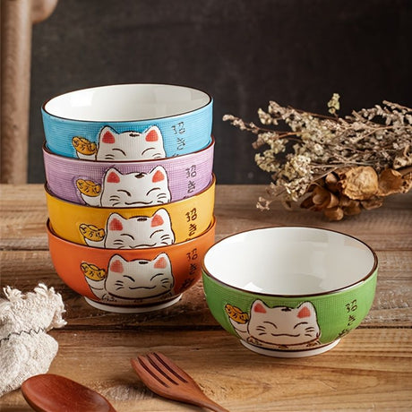 Lucky Cat Ceramic Bowl Set – 4-Piece Maneki-Neko Gift Box