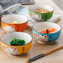 Lucky Cat Ceramic Bowl Set – 4-Piece Maneki-Neko Gift Box