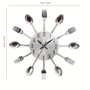 Silver White Cutlery Wall Clock Unique Home Decor Themed Clock Silent Wall Clock Kitchen