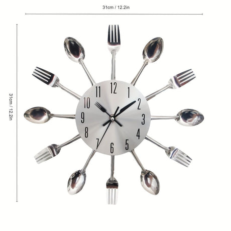Silver White Cutlery Wall Clock Unique Home Decor Themed Clock Silent Wall Clock Kitchen