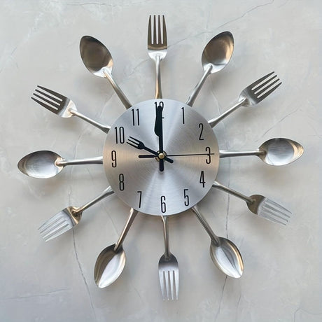 Silver White Cutlery Wall Clock Unique Home Decor Themed Clock Silent Wall Clock Kitchen