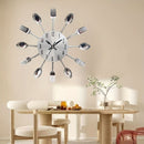 Silver White Cutlery Wall Clock Unique Home Decor Themed Clock Silent Wall Clock Kitchen