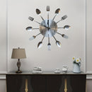Silver White Cutlery Wall Clock Unique Home Decor Themed Clock Silent Wall Clock Kitchen