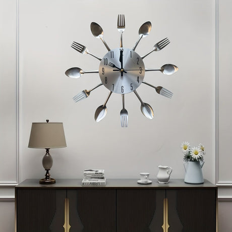 Silver White Cutlery Wall Clock Unique Home Decor Themed Clock Silent Wall Clock Kitchen