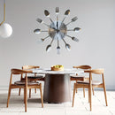 Silver White Cutlery Wall Clock Unique Home Decor Themed Clock Silent Wall Clock Kitchen