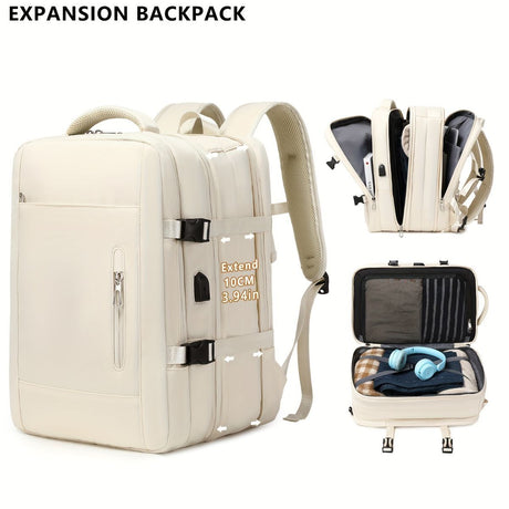 Expansion Backpack Travel Backpack Expandable Storage Multiple Compartments - Beige - Size L
