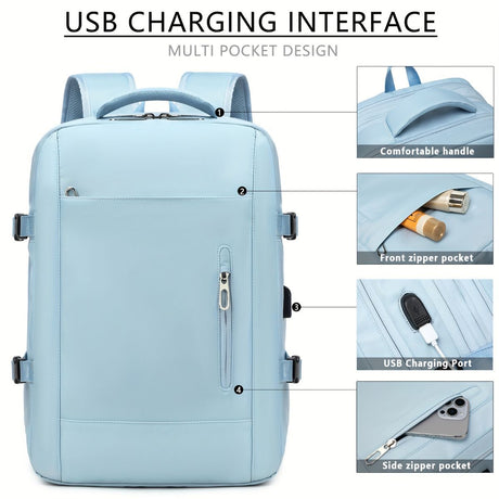 Expansion Backpack Travel Backpack Expandable Storage Multiple Compartments - Beige - Size L