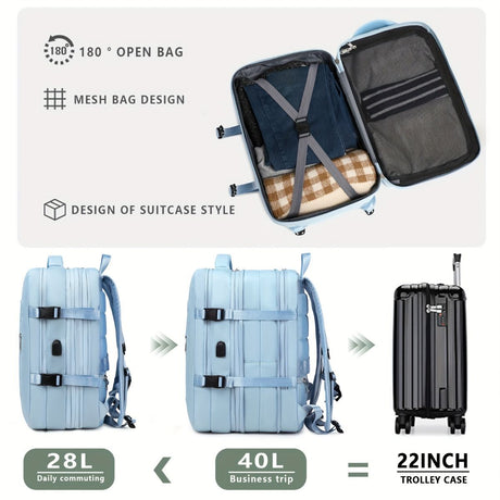 Expansion Backpack Travel Backpack Expandable Storage Multiple Compartments - Beige - Size L
