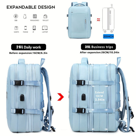 Expansion Backpack Travel Backpack Expandable Storage Multiple Compartments - Beige - Size L