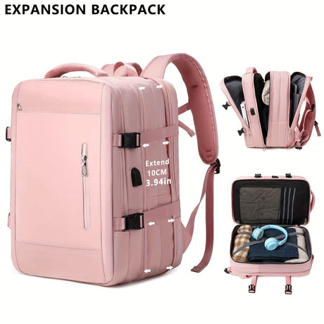 Expansion Backpack Travel Backpack Expandable Storage Multiple Compartments - Black - Size L