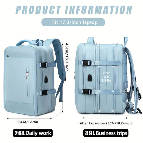 Expansion Backpack Travel Backpack Expandable Storage Multiple Compartments - Black - Size L