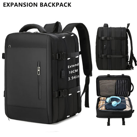 Expansion Backpack Travel Backpack Expandable Storage Multiple Compartments - Black - Size L