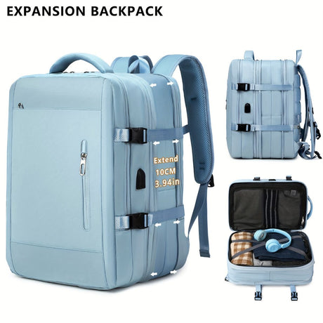 Expansion Backpack Travel Backpack Expandable Storage Multiple Compartments - Black - Size L