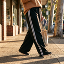 Ladies Extra Wide Leg Track Pants - Size Large - Pack of 3 - Black, Navy, Brown with white stripes