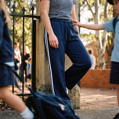 Ladies Extra Wide Leg Track Pants - Size Medium - Pack of 3 - Black, Navy, Brown with white stripes