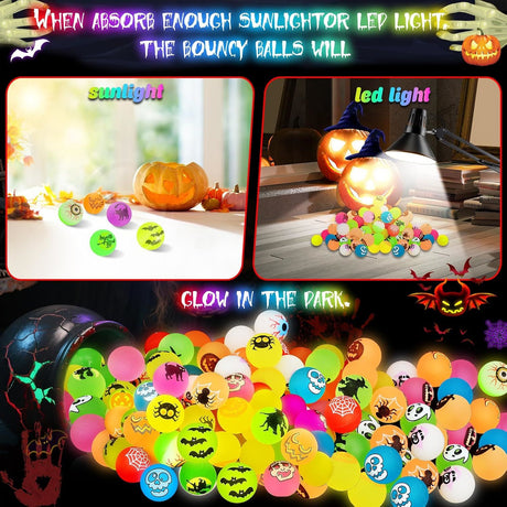 100 PCS Halloween Party Favors, Halloween Glow in The Dark Bouncy Balls | Trick or Treat Goodie Bag Fillers, Halloween Glowing Bouncy Balls Toys for Halloween Party Supplies, Party Favors