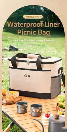 Beige three-layer insulated large capacity insulated refrigerated bag 30L