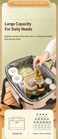 Beige three-layer insulated large capacity insulated refrigerated bag 30L