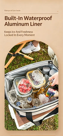 Beige three-layer insulated large capacity insulated refrigerated bag 30L