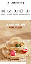 2-Layer Wooden Cat Toy Tumbling Feather Wand