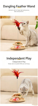 2-Layer Wooden Cat Toy Tumbling Feather Wand
