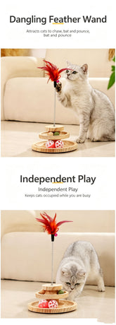 2-Layer Wooden Cat Toy Tumbling Feather Wand