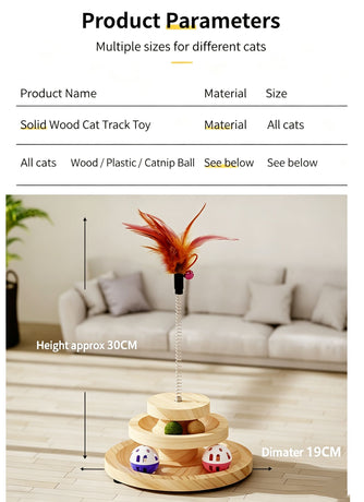 2-Layer Wooden Cat Toy Tumbling Feather Wand