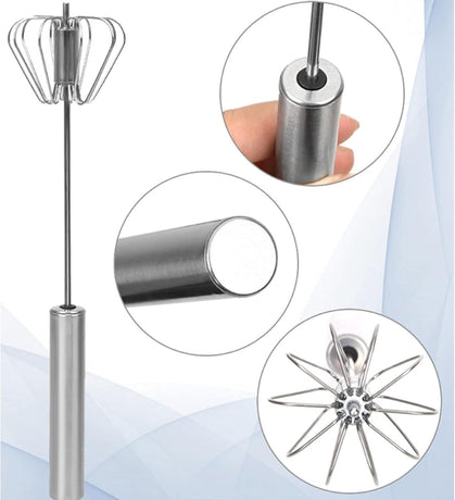 Rotated Whisk Blender, Whisk, Hand Push Mixer Stirrer, Stainless Steel Balls Whisk, Whisk Manual Mixer Whisk for Kitchen Cooking, Stirring, Whisking, Beating (12.4in), Whisk
