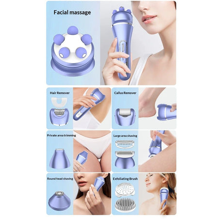 Epilator for Women, 7 in 1 Hair Removal for Women, Body Shaver, Bikini Trimmer, Face Razor, Facial Brush, Face Massage, Foot Callus Remover, IPX7 Waterproof Electric Shavers, Ideal Female Gift