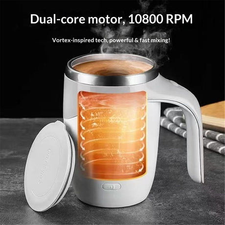 Self Stirring Mug, 380ml Rechargeable Automatic Stirring Cup for Coffee, Tea, Hot Chocolate & Protein Shakes, Insulated Stainless Steel Travel Tumbler with Handle for Home, Office, Car & Gifts