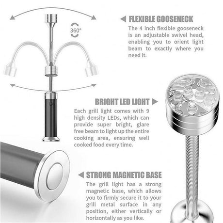 Barbecue Grill Light Grilling Accessories for Outdoor, BBQ Magnetic LED Lights Flexible Gooseneck Weather Resistant, Men Dad Gifts 2 Pack (Black)
