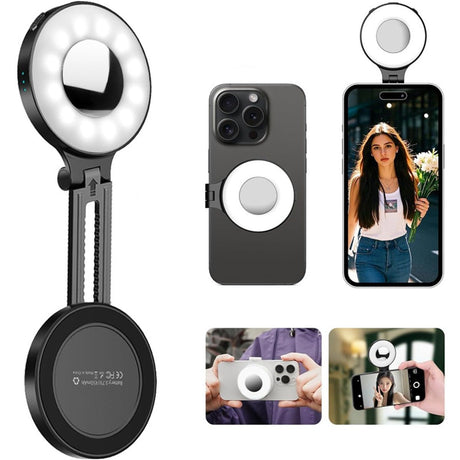 Fill Light for LED Phone Light Attachment Selfie Ring Light Brightness Adjustable Compatible for iPhone Smartphone Vlogs/Photography/Video Conference Color Black