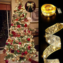 Christmas Tree Decorations String Lights 32.8ft LED Lights Copper Wire Ribbon Bows Lights for Party Weddings Holiday Christmas Tree Decorations (Gold Warm Light Battery Powered)