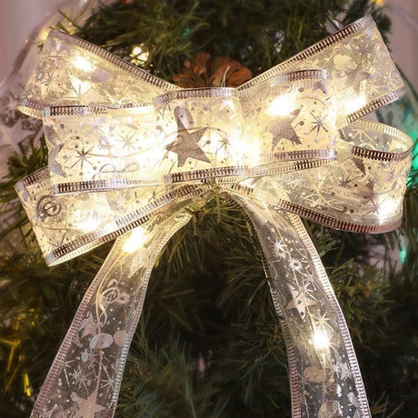 Christmas Tree Decorations String Lights 32.8ft LED Lights Copper Wire Ribbon Bows Lights for Party Weddings Holiday Christmas Tree Decorations (Gold Warm Light Battery Powered)