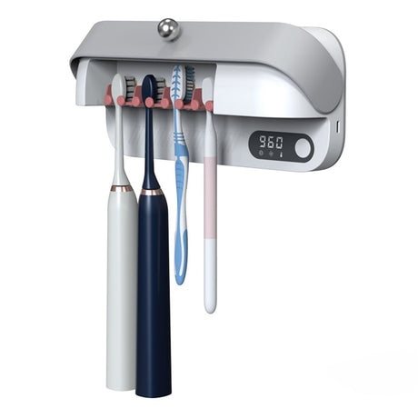 UV Toothbrush Dryer Holder, Heating Plate and Fan Drying Function, Rechargeable and Timing Tooth Brush Holder Wall-Mounted for Bathroom, No Drilling, 4 Slots