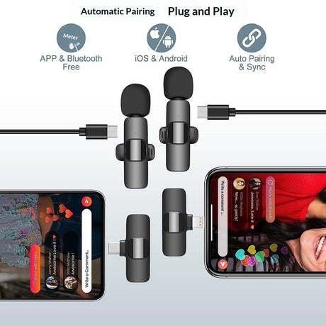 (Latest Model) - Professional Wireless Microphone for iPhone, iPad, Android, Lavalier Microphone for Video Recording - iPhone Mic Crystal Clear Recording with USB-C for Content Creators