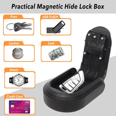 Magnetic Key Holder Box Hide A Key Under Car with Combination Lock with Strong Magnet for Storage Key Indoors, Outdoors Outside
