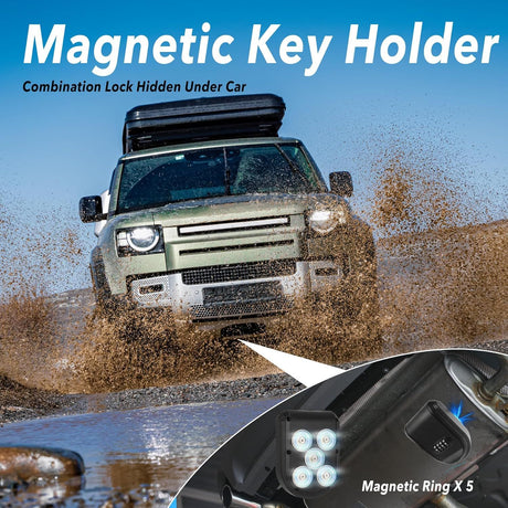 Magnetic Key Holder Box Hide A Key Under Car with Combination Lock with Strong Magnet for Storage Key Indoors, Outdoors Outside